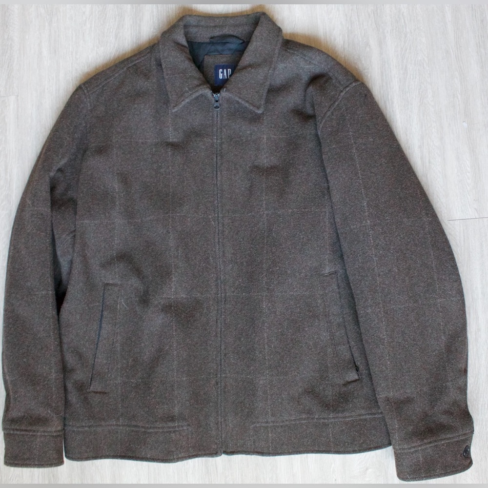 Vintage Gap Wool Bomber Jacket Men Large Brown Full Zip Quilted Lined y2k Preppy